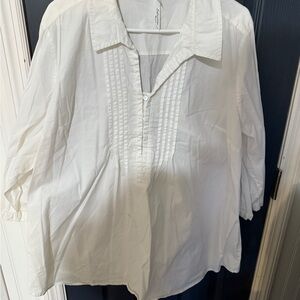 NY Collection White Blouse with Pintuck Detail